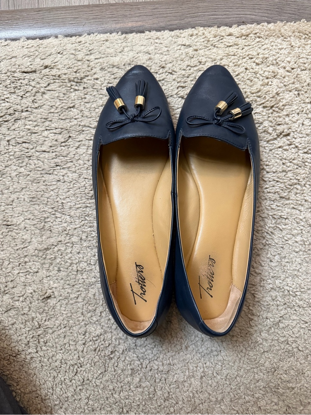 Trotters Navy Pointed-Toe Tassel Loafers